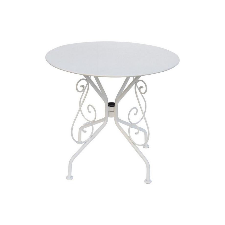 Vente-unique Salle à manger de jardin en métal façon fer forgé : une table et 4 fauteuils empilables blancs - GUERMANTES de MYLIA  