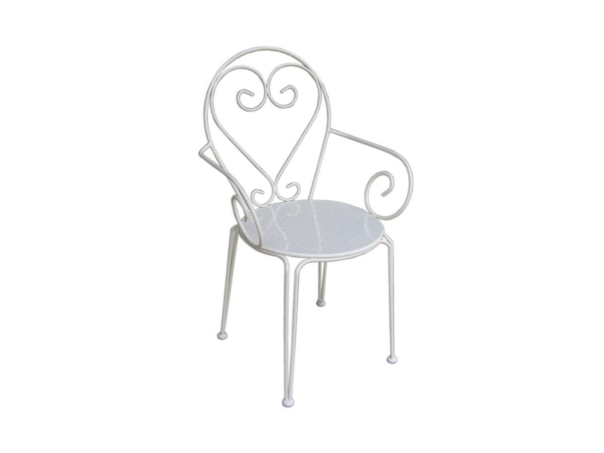 Vente-unique Salle à manger de jardin en métal façon fer forgé : une table et 4 fauteuils empilables blancs - GUERMANTES de MYLIA  