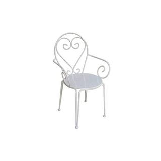 Vente-unique Salle à manger de jardin en métal façon fer forgé : une table et 4 fauteuils empilables blancs - GUERMANTES de MYLIA  