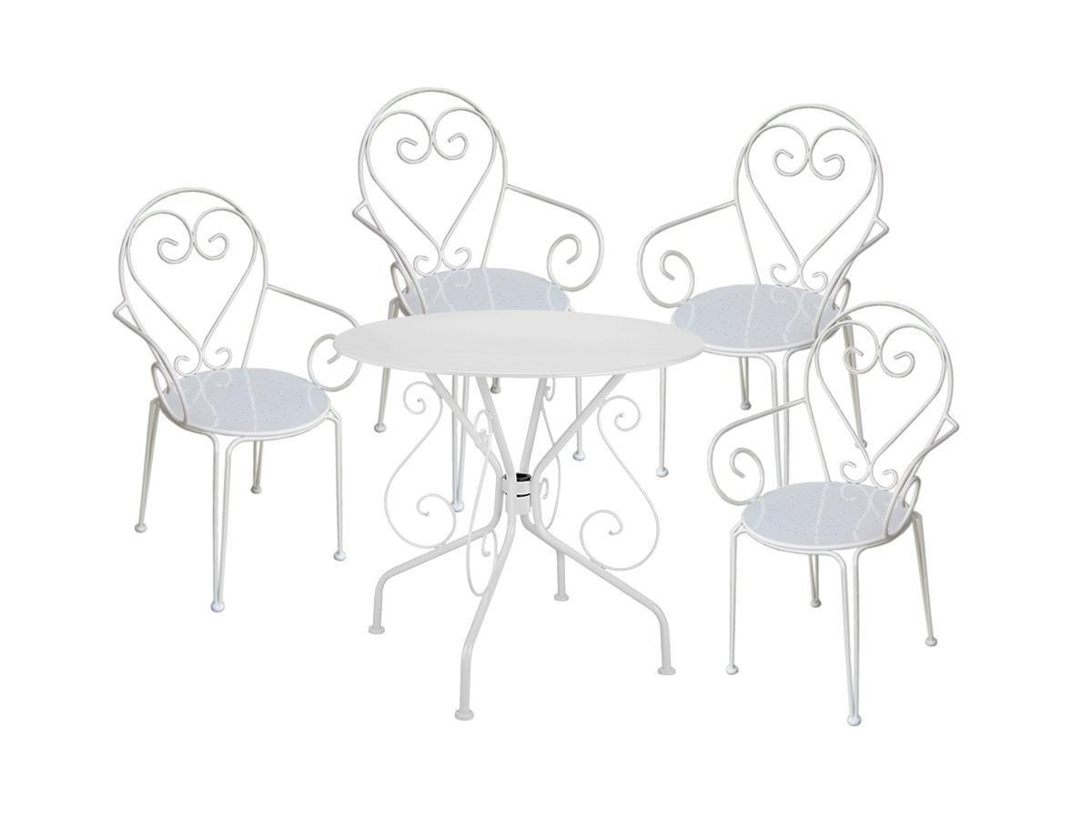 Vente-unique Garten-Essgruppe: Tisch + 4 stapelbare Sessel - Metall in Eisenoptik - Weiß - GUERMANTES von MYLIA  