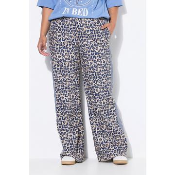 Pantalon en crêpe imprimé léopard, Wide Legs, bande fantaisie sur les côtés