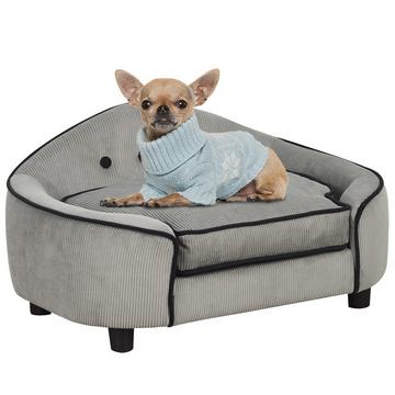 Haustiersofa Gemütliches Hundebett Aus Naturholz & Plüsch, Grau, 66,5X45X35,5Cm