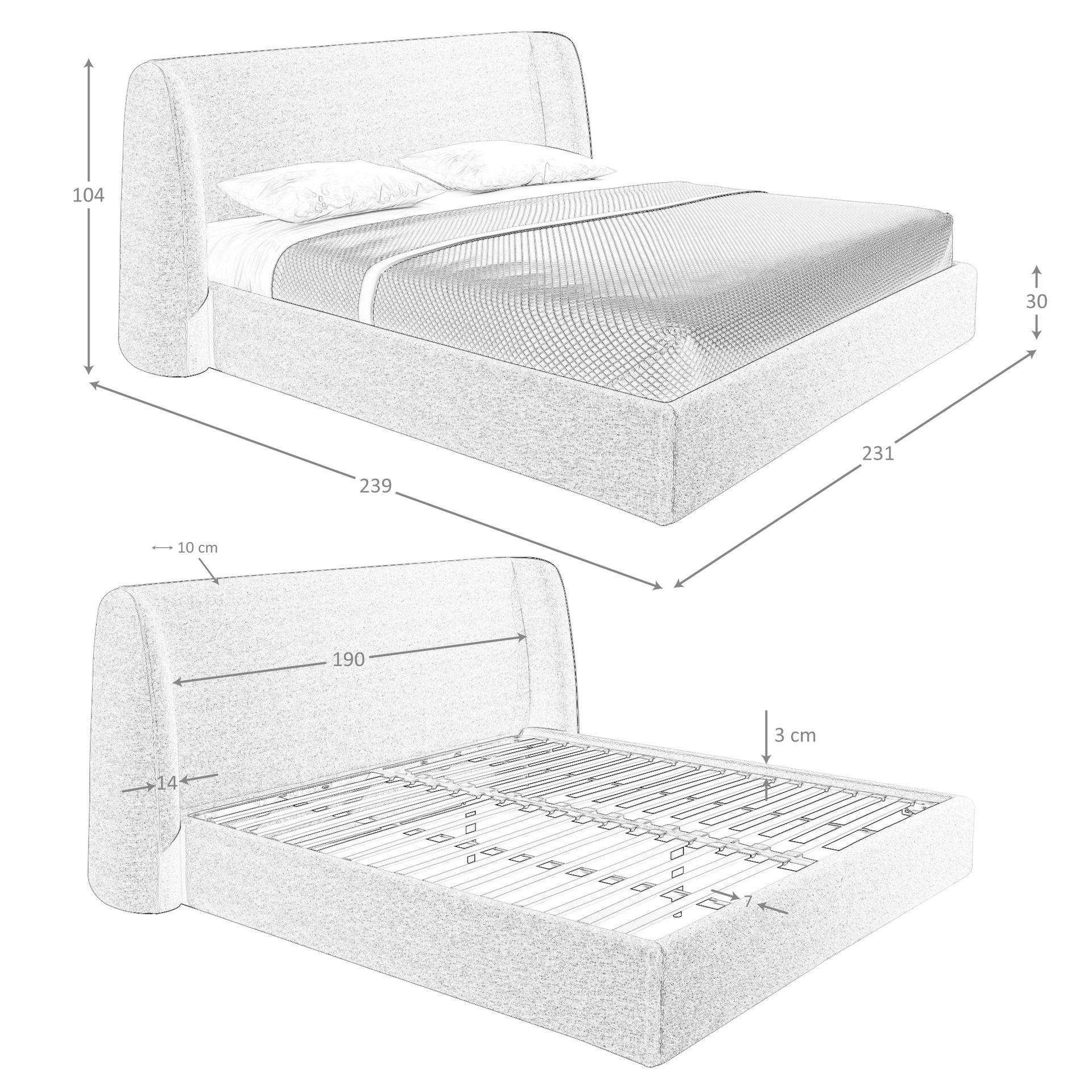 ANGEL CERDA Bett aus dunkelgrauem Stoff  