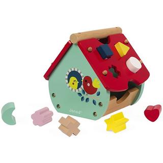 Janod  Baby Forest Formen-Steckspiel aus Holz, Haus, Bausteine, frühes Alter und Lernspielzeug, zum Erlernen von Farben und feinmotorischen Fähigkeiten, ab 18 Monaten, J08008 