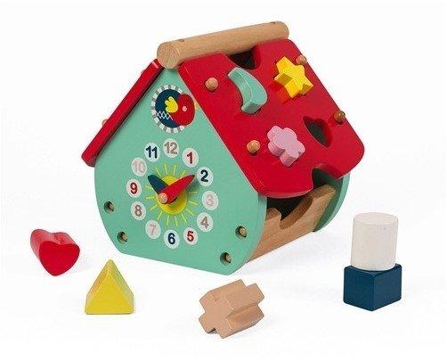 Janod  Baby Forest Formen-Steckspiel aus Holz, Haus, Bausteine, frühes Alter und Lernspielzeug, zum Erlernen von Farben und feinmotorischen Fähigkeiten, ab 18 Monaten, J08008 