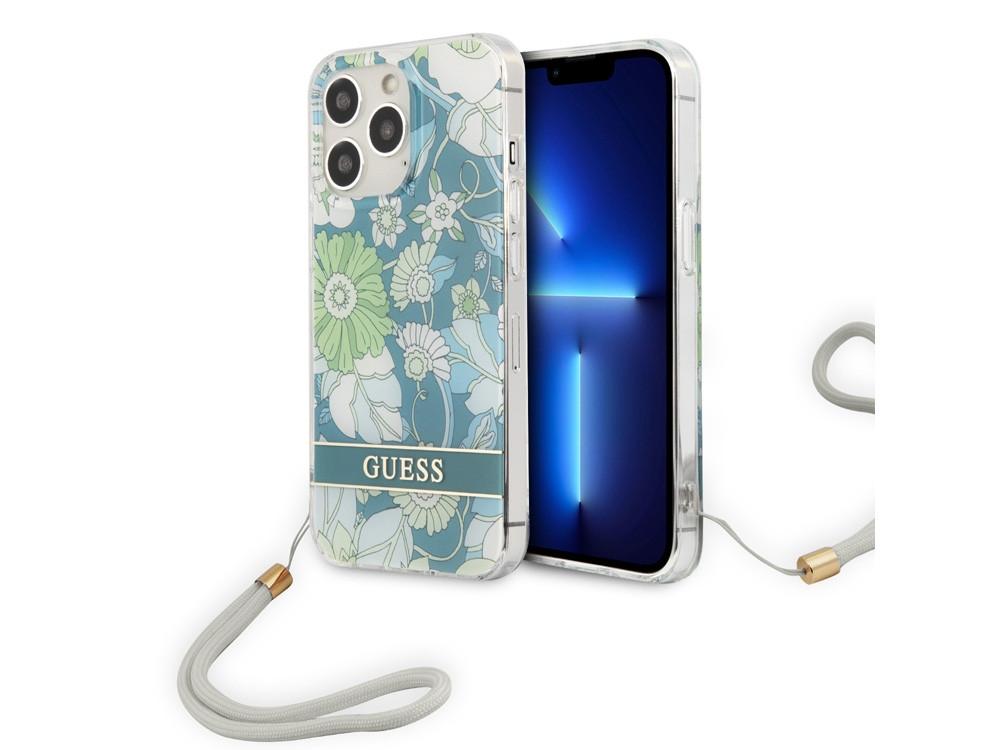 GUESS  Coque iPhone 13 Pro Flowers avec lanière 