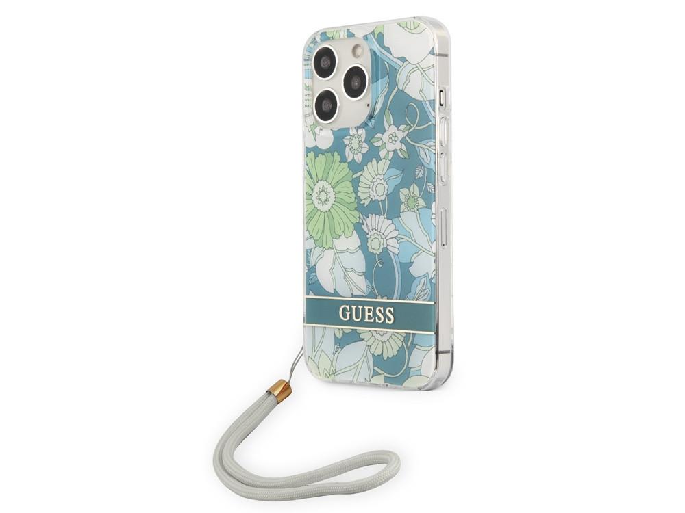 GUESS  Coque iPhone 13 Pro Flowers avec lanière 