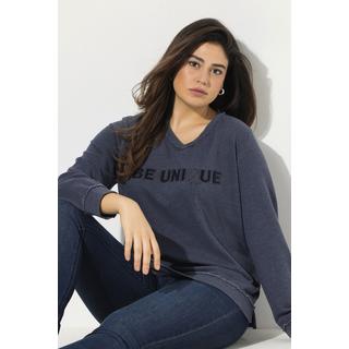 Ulla Popken  Sweat-Pullover, Schriftzug, V-Ausschnitt, Langarm 