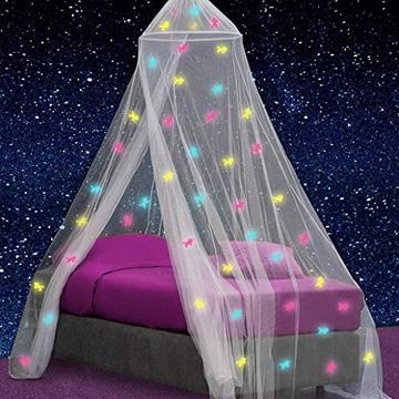 Ciel de lit avec licornes lumineuses pré-encollées - Moustiquaire princesse pour décoration chambre fille - Rideaux de lit à baldaquin pour enfants et lit bébé