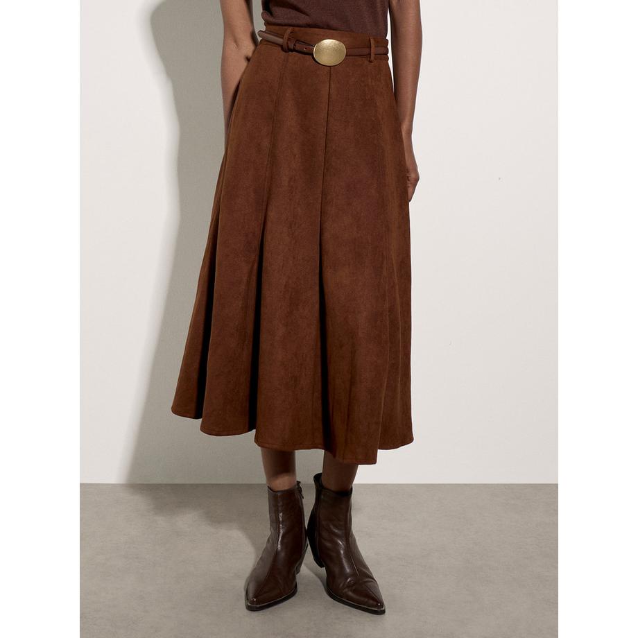 APRICOT Jupe midi évasée en simili-daim  