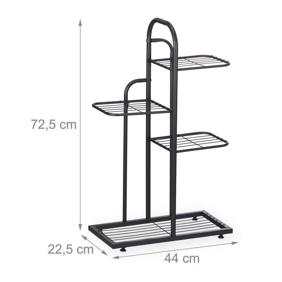 B2X Schwarzer Pflanzenständer mit 4 Regalen  