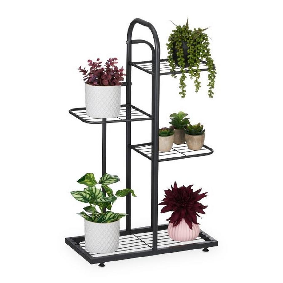Schwarzer Pflanzenständer mit 4 Regalen