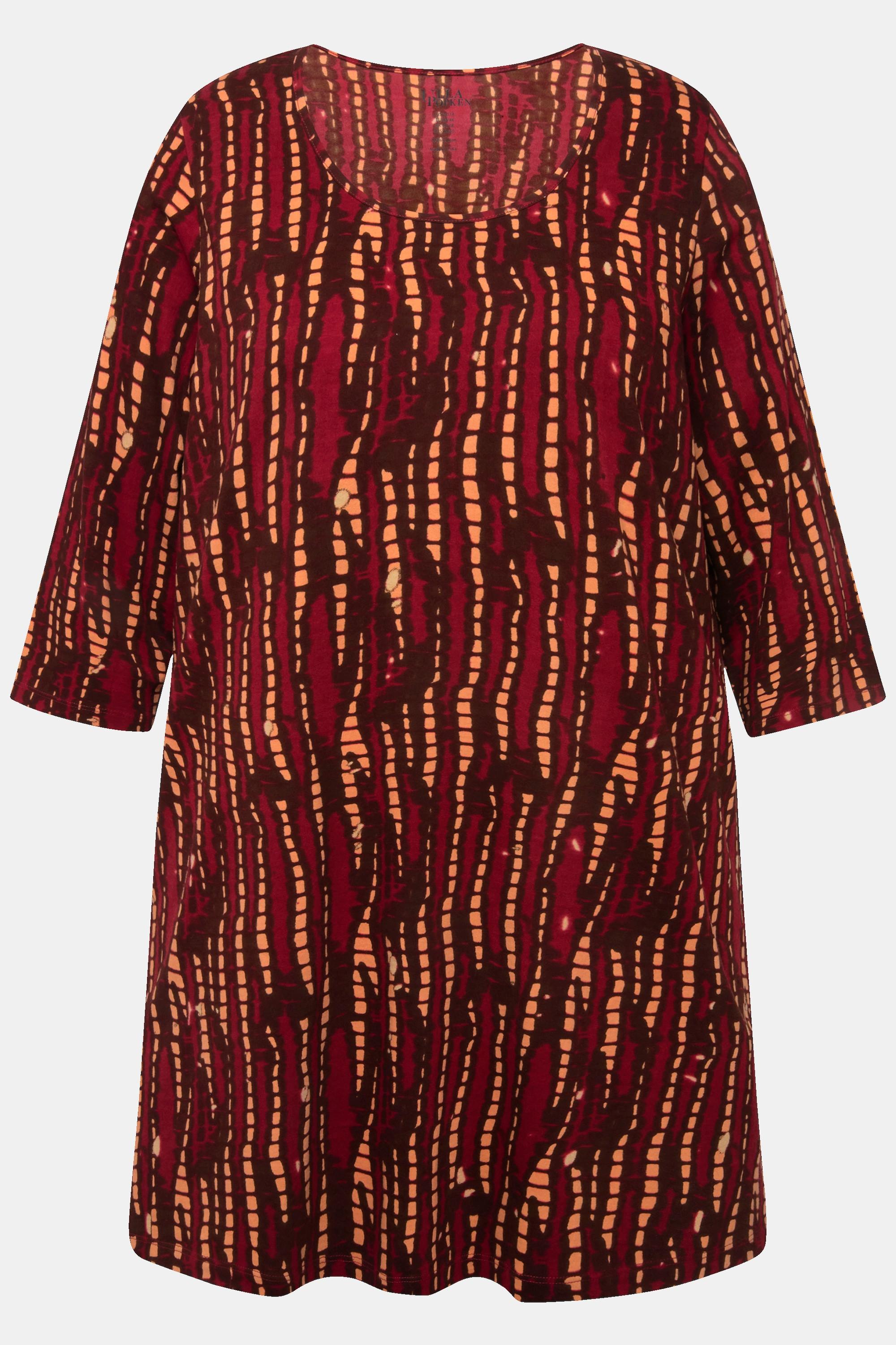 Ulla Popken  T-shirt long, imprimé batik. Col rond et manches 3/4 