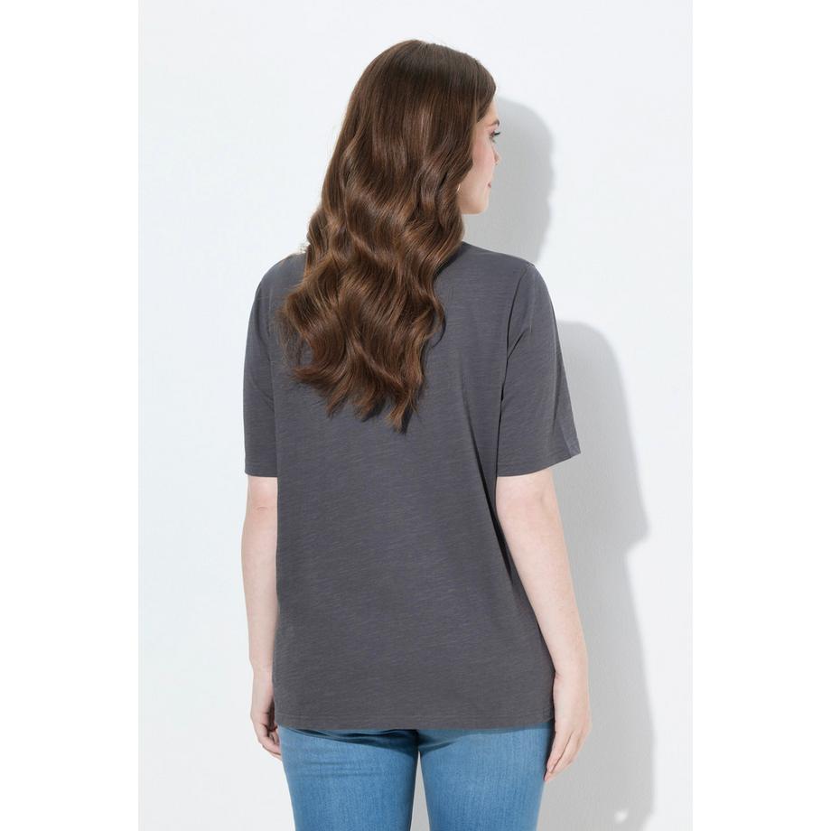 Ulla Popken Classic V-Ausschnitt Halbarm T-Shirt mit Schriftmotiv  