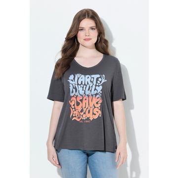 T-Shirt, Schriftmotiv, Classic, V-Ausschnitt, Halbarm