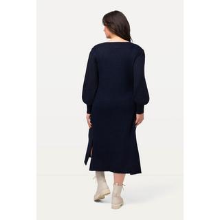 Ulla Popken  Robe midi en maille à col bateau et manches longues. Ligne en A. 