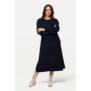 Ulla Popken  Robe midi en maille à col bateau et manches longues. Ligne en A. 