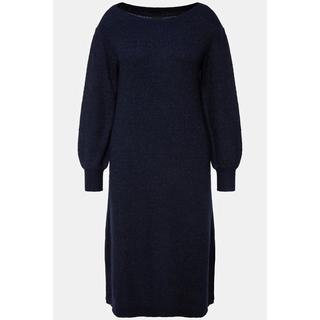 Ulla Popken  Robe midi en maille à col bateau et manches longues. Ligne en A. 