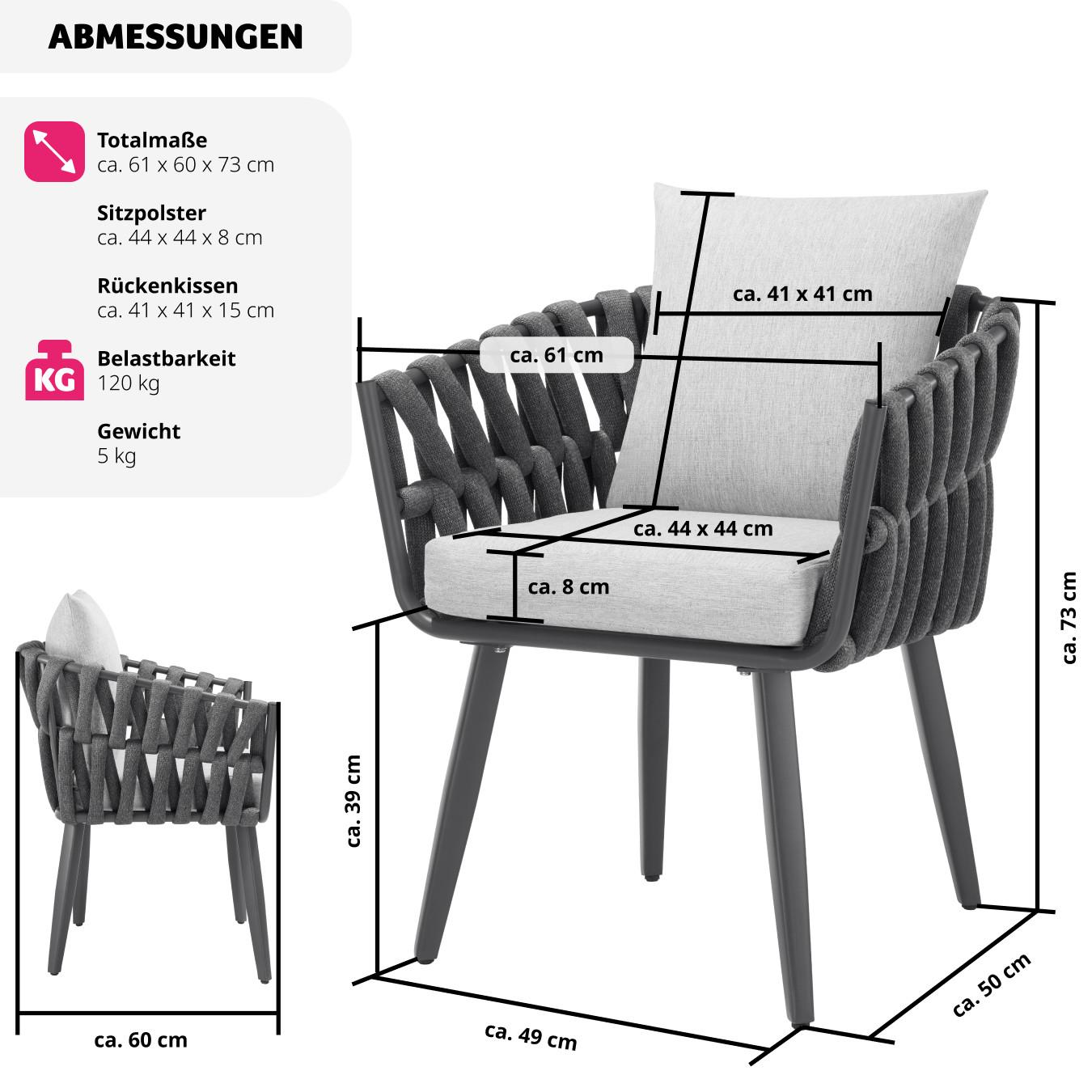 Tectake Stuhl Lugano im Rope-Design mit Aluminiumgestell  
