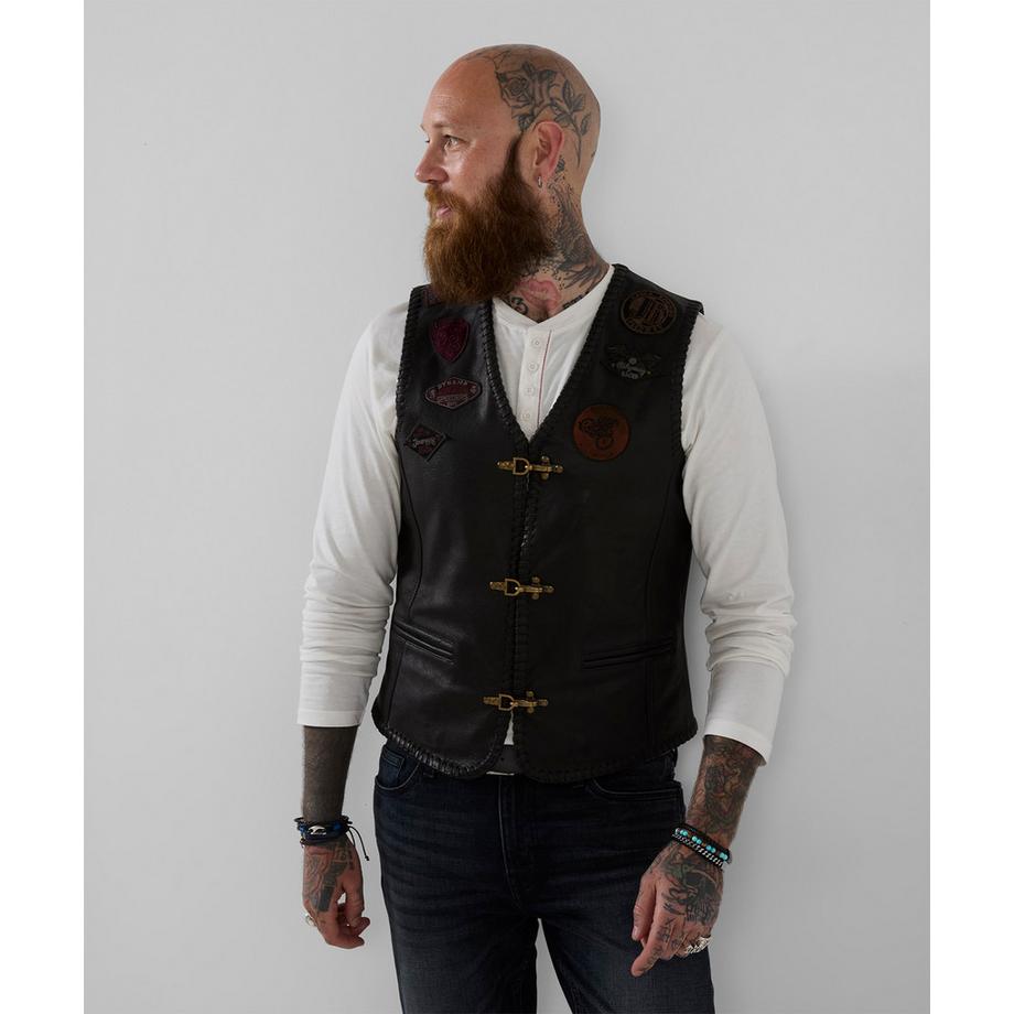 Leder-Weste mit Aufnähern