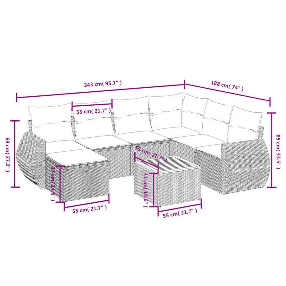 VidaXL Ensemble de canapés de jardin rotin synthétique  