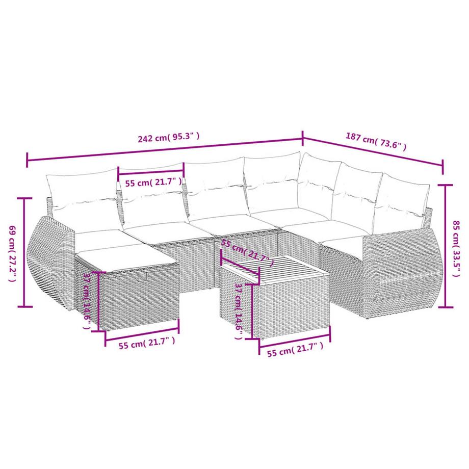 VidaXL Ensemble de canapés de jardin rotin synthétique  