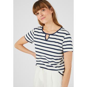 Tee-shirt col rond forme trapèze, coton biologique majoritaire stretch.