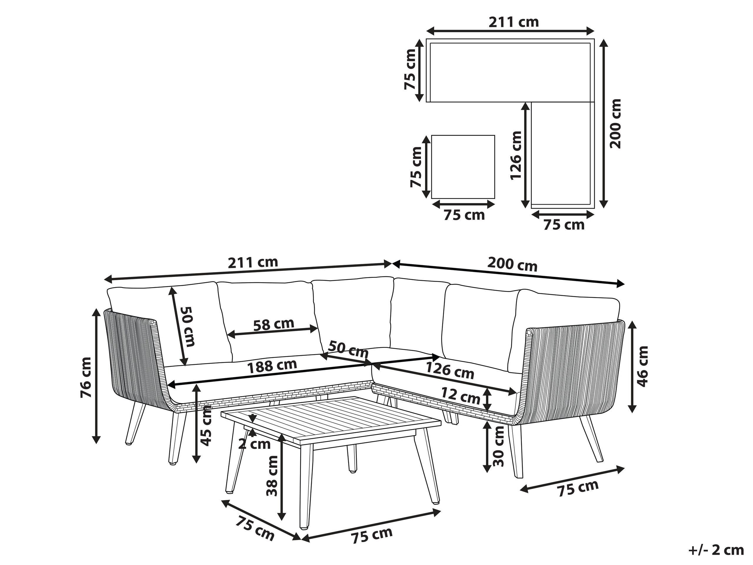 Beliani Set lounge pour jardin en Acacia Moderne ALCAMO  