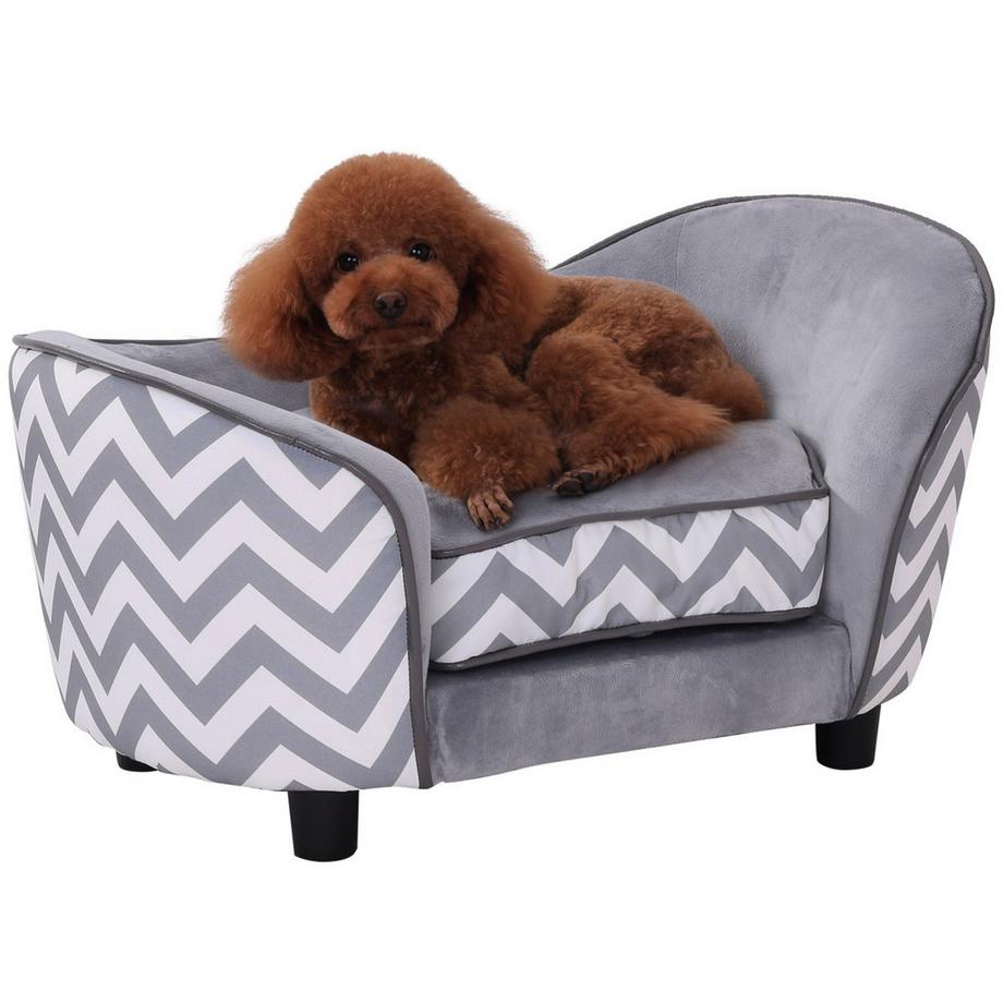 Haustiersofa Hundecouch, Hundesofa, Hundebett, Katzensofa, Gepolstert, Holz, Schaumstoff, Grau, 68,5X40,5X40,5Cm