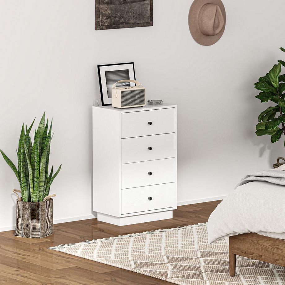 Northio Commode, buffet avec 4 tiroirs, armoire en bois, armoire de rangement de style moderne, armoire à tiroirs, commode, armoire pour salon, chambre à coucher, couloir, 47 x 29 x 75 cm, blanc  