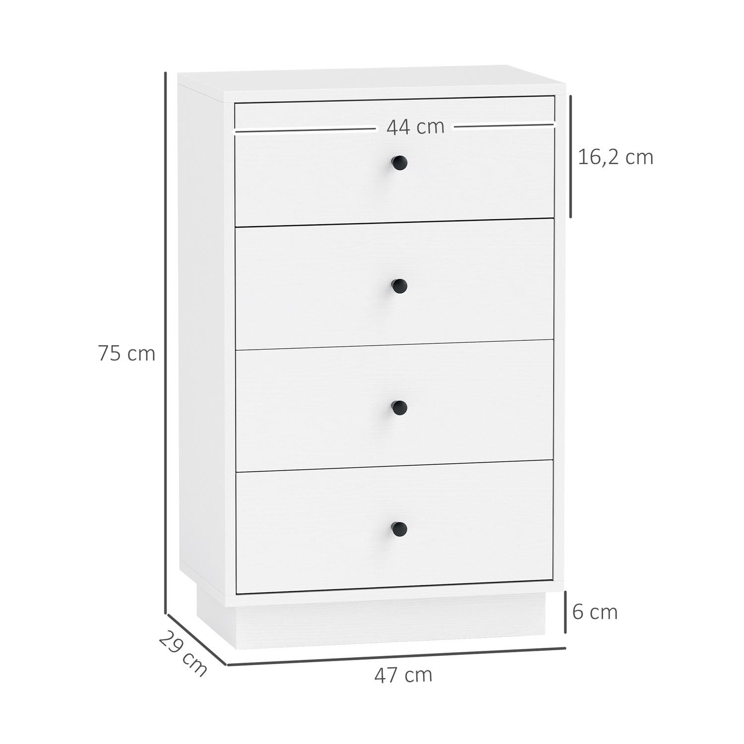Northio Commode, buffet avec 4 tiroirs, armoire en bois, armoire de rangement de style moderne, armoire à tiroirs, commode, armoire pour salon, chambre à coucher, couloir, 47 x 29 x 75 cm, blanc  