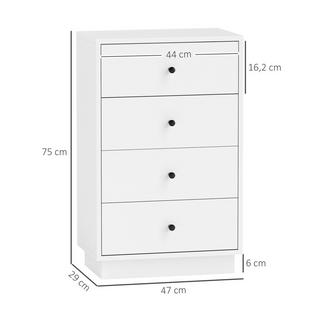 Northio Commode, buffet avec 4 tiroirs, armoire en bois, armoire de rangement de style moderne, armoire à tiroirs, commode, armoire pour salon, chambre à coucher, couloir, 47 x 29 x 75 cm, blanc  