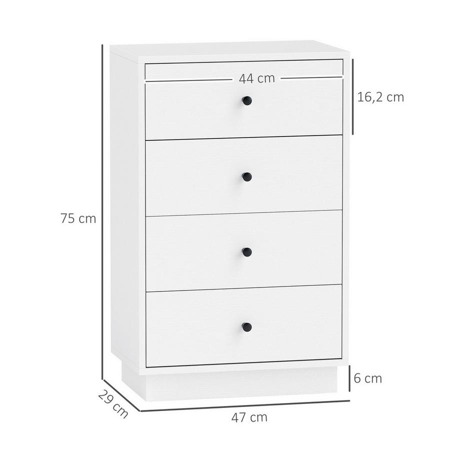 Northio Commode, buffet avec 4 tiroirs, armoire en bois, armoire de rangement de style moderne, armoire à tiroirs, commode, armoire pour salon, chambre à coucher, couloir, 47 x 29 x 75 cm, blanc  