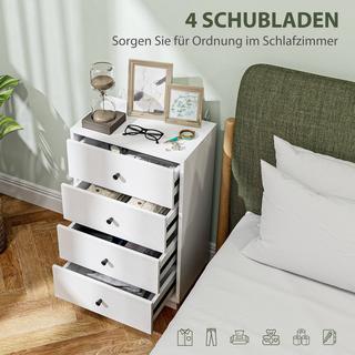 Northio Commode, buffet avec 4 tiroirs, armoire en bois, armoire de rangement de style moderne, armoire à tiroirs, commode, armoire pour salon, chambre à coucher, couloir, 47 x 29 x 75 cm, blanc  