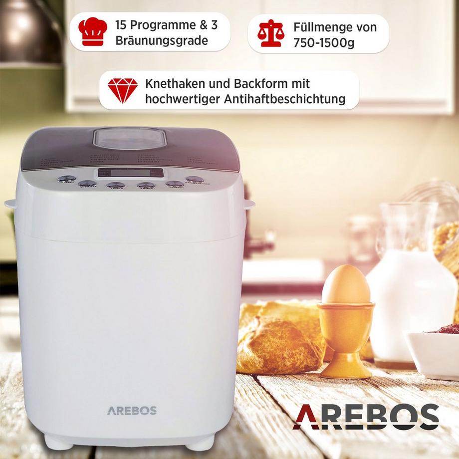 Arebos Macchina per il pane 15 programmi 850W Display LCD  