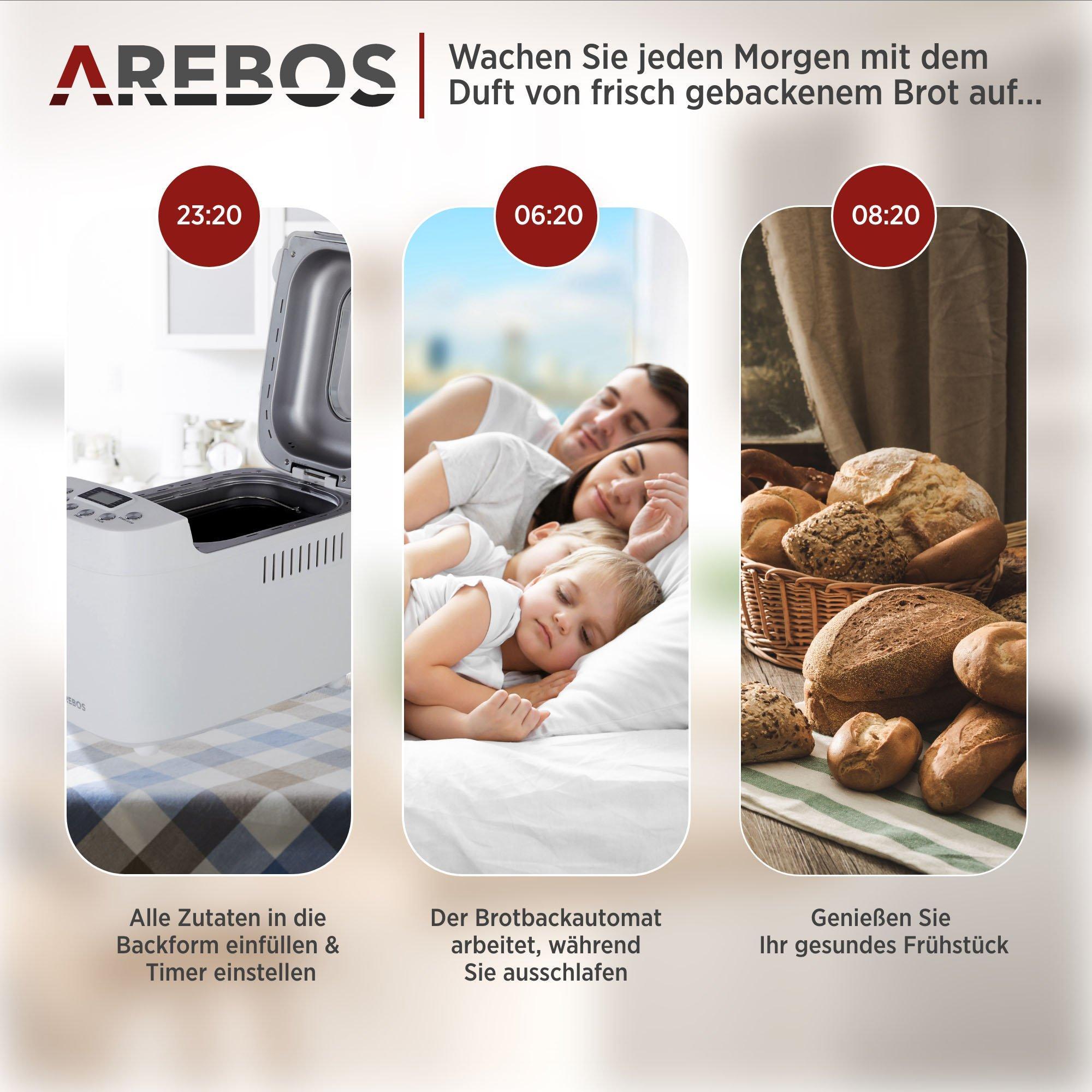 Arebos Brotbackautomat Brotbackmaschine 15 Programme 850W LCD Display  