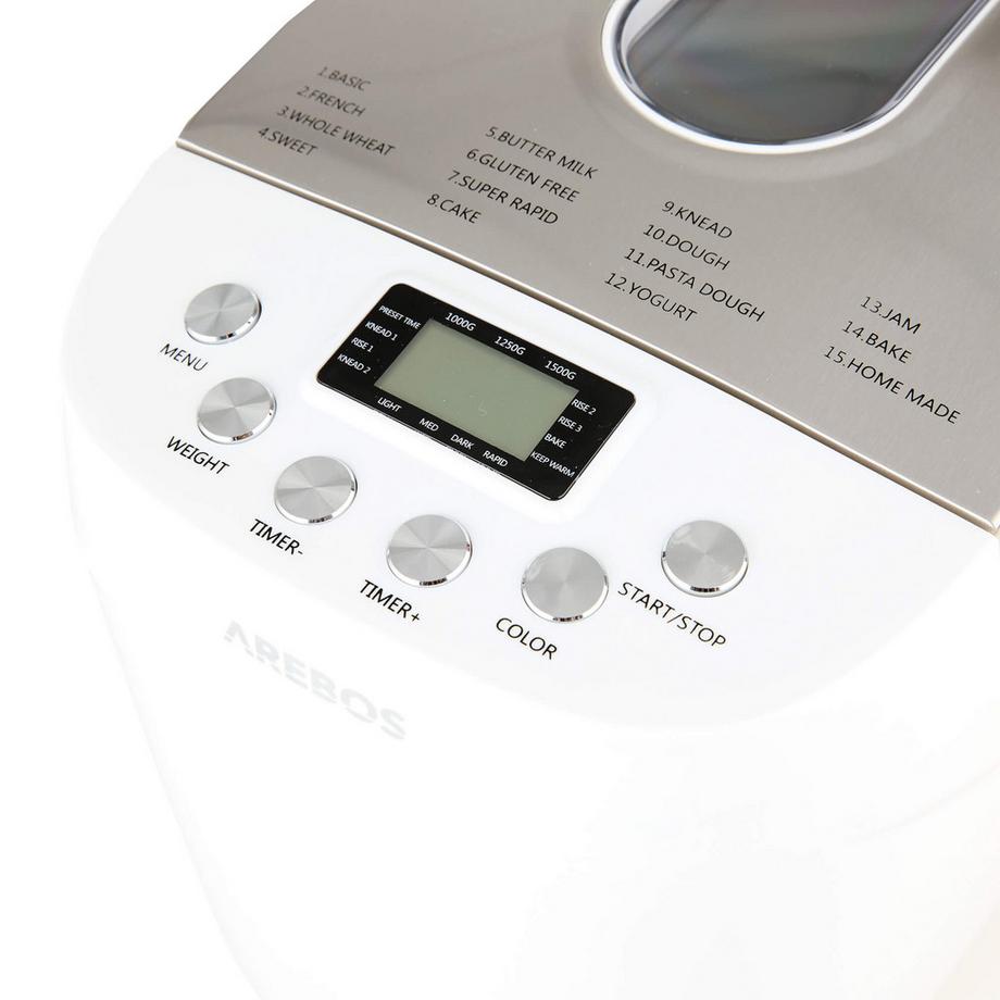 Arebos Brotbackautomat Brotbackmaschine 15 Programme 850W LCD Display  