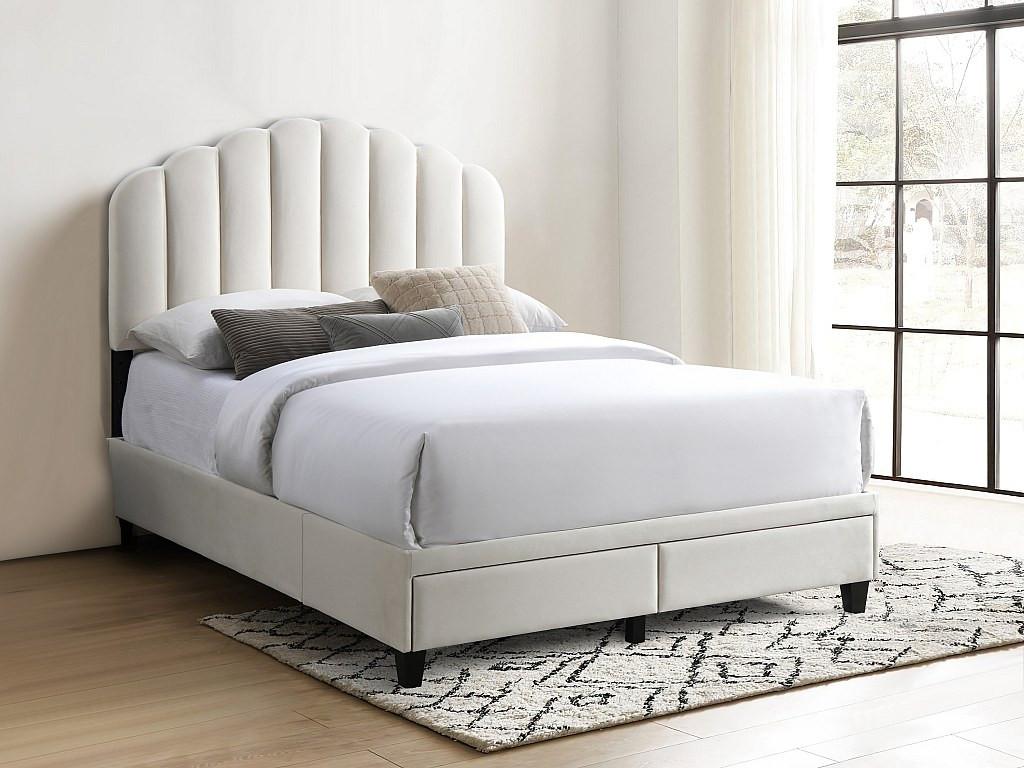 Vente-unique Letto 160 x 200 cm con cassetti Velluto Avorio  - ILISIO  