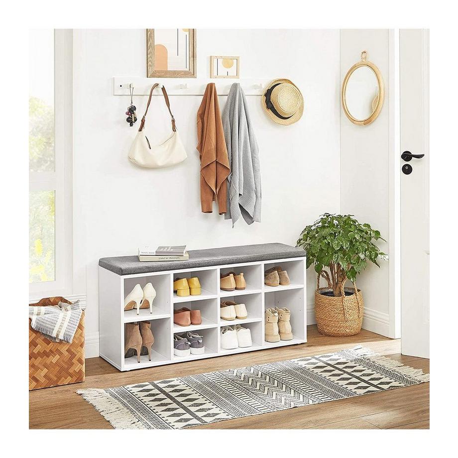 Calicosy Panca per scarpe bianca con cuscino di seduta - L104 cm  