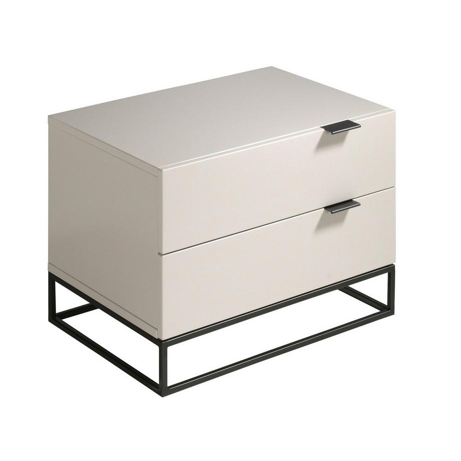 Comodino in legno grigio e acciaio nero