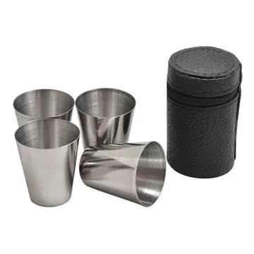 4x Petits Verres en Acier Inoxydable avec Rangement