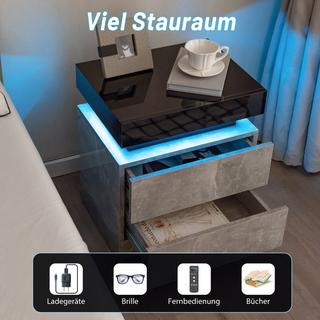 Northix Table de chevet avec lumières LED & 2 tiroirs & table de chevet télécommandée 45 x 35 x 52 cm gris  