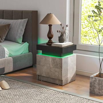 Table de chevet avec lumières LED & 2 tiroirs & table de chevet télécommandée 45 x 35 x 52 cm gris