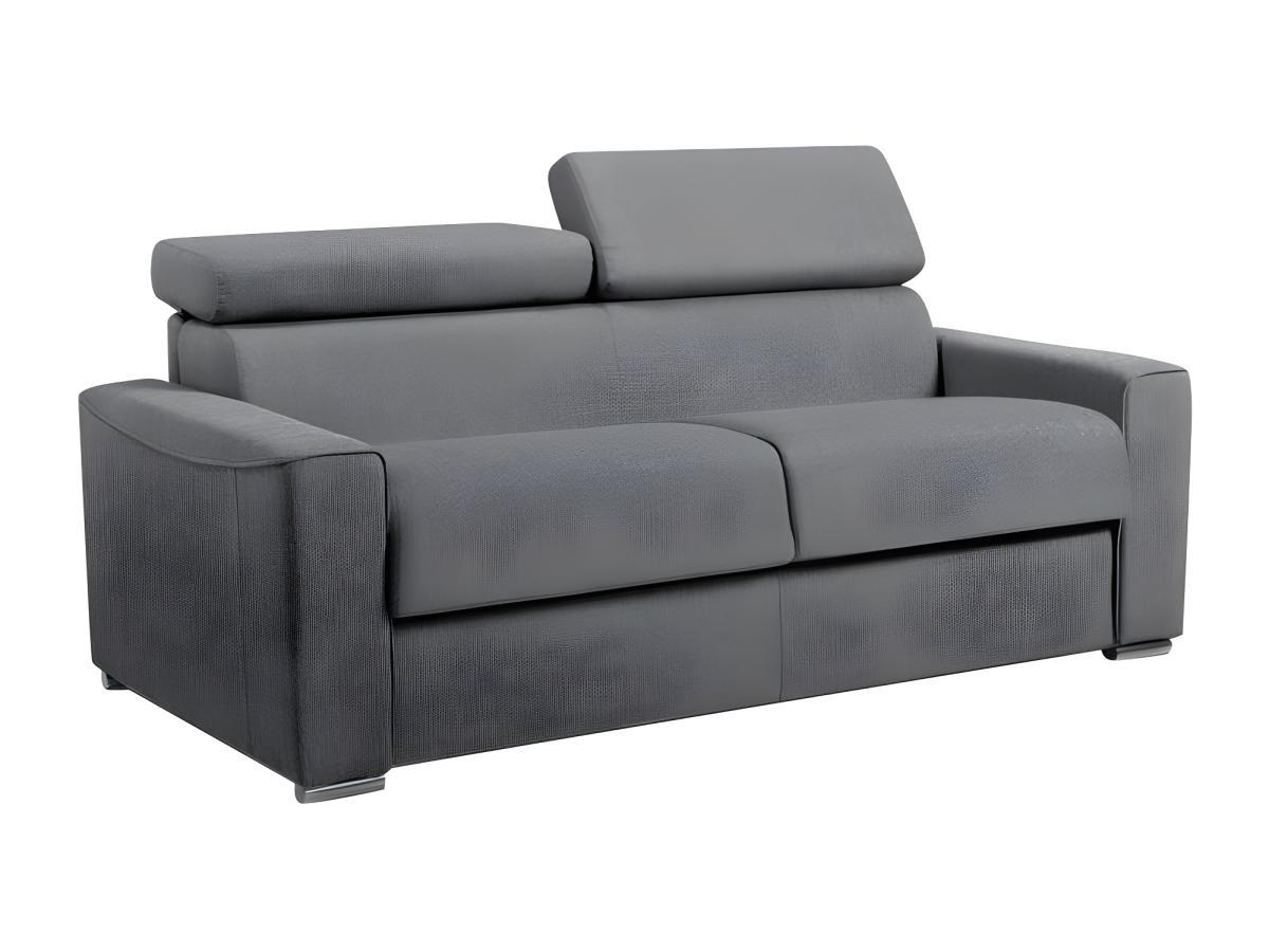 LINEA SOFA Canapé 3 places convertible express en tissu gris - couchage lattes larges 140 cm - Matelas 22 cm avec mémoire de forme VIZIR  
