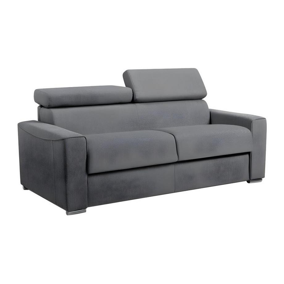 LINEA SOFA Canapé 3 places convertible express en tissu gris - couchage lattes larges 140 cm - Matelas 22 cm avec mémoire de forme VIZIR  