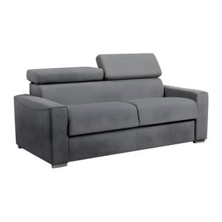 Vente-unique Canapé 3 places convertible express en tissu gris - couchage lattes larges 140 cm - Matelas 22 cm avec mémoire de forme VIZIR  