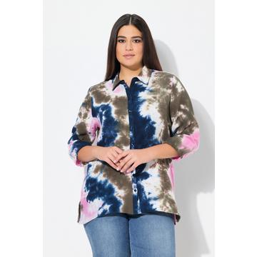 Blusa di mussola con stampa batik, collo da camicia e maniche a 3/4