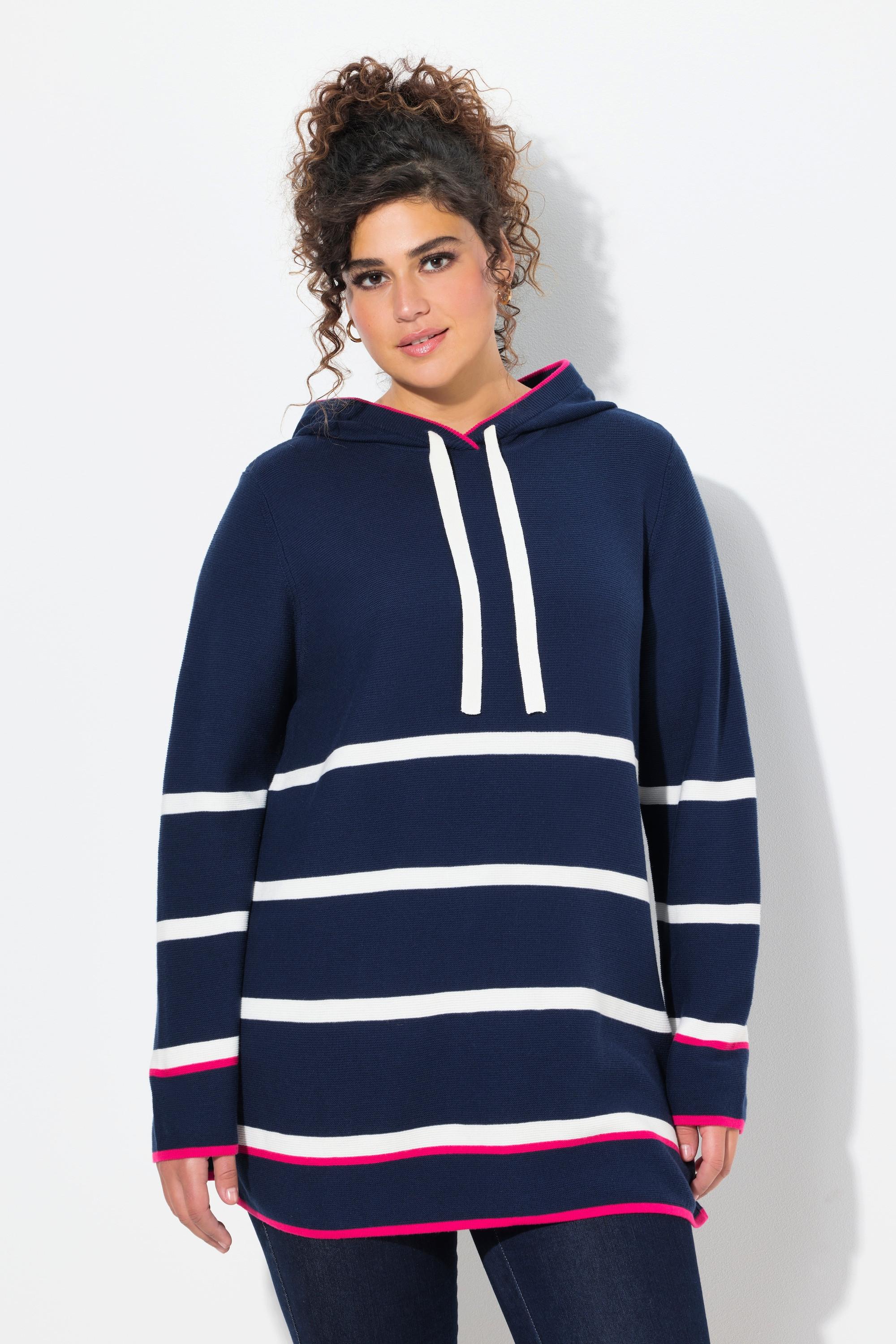 Ulla Popken  Pullover, Ringel, Farbakzente, Kapuze, Langarm 