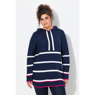 Ulla Popken  Pullover, Ringel, Farbakzente, Kapuze, Langarm 