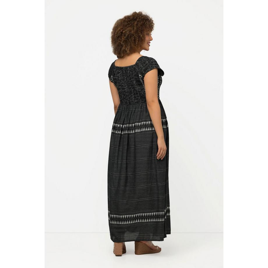 Ulla Popken Maxi Abito Smock Righe Linea A Scollo Quadrato  